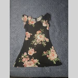 Girls Black Floral Dress Size 6 7 Flutter Sleeve Spring Summer Outfit